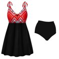thumbnail image 1 of Plus Size Womens Swimsuit 0x Orange Fractal Black Skirt Print Two-Piece Shoulder Halter Swimsuit, 1 of 1