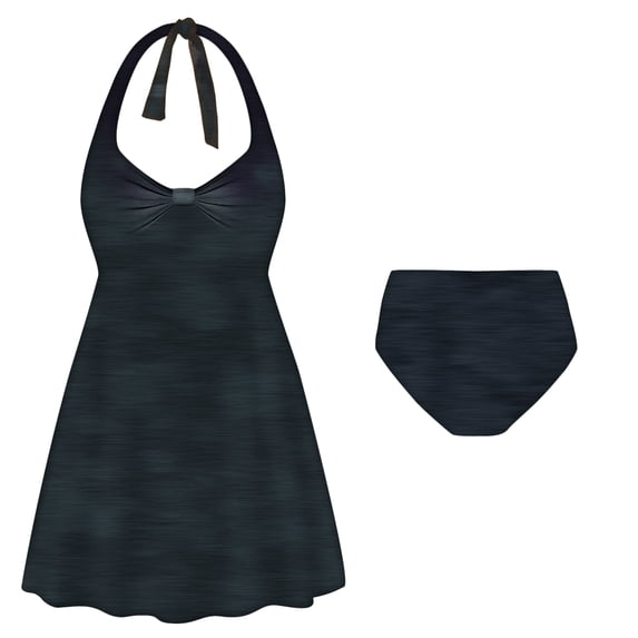 Plus Size Womens Swimsuit 2x Dark Denim Two-Piece Halter Swimsuit with Patterned Panty Bottom