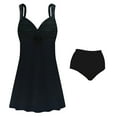 thumbnail image 1 of Plus Size Womens Swimsuit 2x Dark Denim Two-Piece Princess Cut Swimdress in a Dark Denim with Solid Blue Panty Bottom, 1 of 4