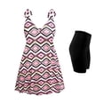 thumbnail image 1 of Plus Size Womens Swimsuit 3x Mandala Diamonds Two-Piece Shoulder Halter Swimsuit with Solid Black Swim Short Bottom, 1 of 4
