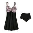 thumbnail image 1 of Plus Size Womens Swimsuit 4x Mandala Diamonds Two-Piece Princess Cut Swimdress Mandala Diamonds Top & White Skirt with Solid Black Panty Bottom, 1 of 4