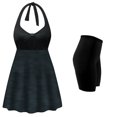 thumbnail image 1 of Plus Size Womens Swimsuit 6x Dark Denim Two-Piece Halter Swimsuit Solid Blue Top & Dark Denim Skirt with Solid Blue Swim Short Bottom, 1 of 4