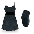 thumbnail image 1 of Plus Size Womens Swimsuit 7x Dark Denim Two-Piece Dark Denim with Blue Belt Babydoll Style Swimdress with Patterned Swim Short Bottom, 1 of 4