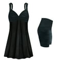 thumbnail image 1 of Plus Size Womens Swimsuit 8x Dark Denim Two-Piece Princess Cut Swimdress Dark Denim Top & Blue Skirt with Patterned Swim Short Bottom, 1 of 4