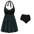 thumbnail image 1 of Plus Size Womens Swimsuit 9x Dark Denim Two-Piece Halter Swimsuit Solid Blue Top & Dark Denim Skirt with Solid Blue Panty Bottom, 1 of 4