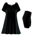 thumbnail image 1 of Plus Size Womens Swimsuit 9x Dark Denim Two-Piece Princess Cut Swimdress Shirt Short Sleeves with Solid Blue Swim Short Bottom, 1 of 4