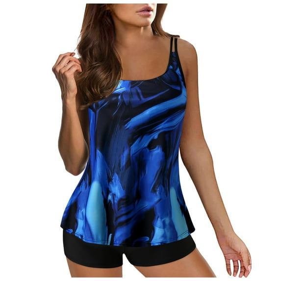 Plus Size Womens Swimsuits Tankini Swimsuit for Women 2024 Summer Two Piece Bathing Suits Print Sling Swim Tank Top With Shorts Beach Swimwear Summer