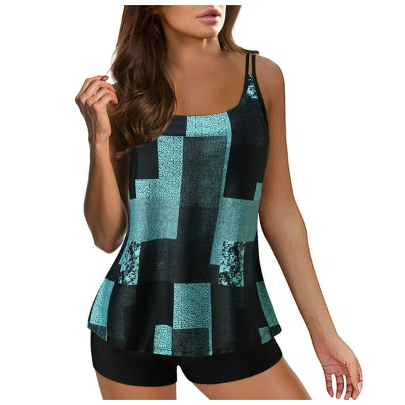Plus Size Womens Swimsuits Tankini Swimsuit for Women 2024 Summer Two Piece Bathing Suits Print Sling Swim Tank Top With Shorts Beach Swimwear Summer