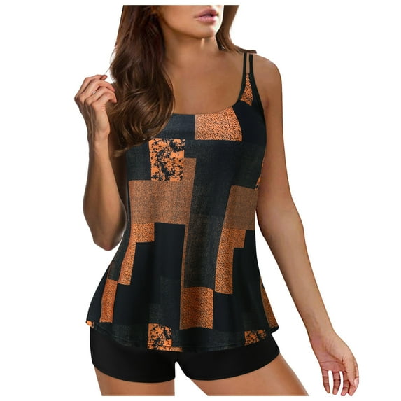 Plus Size Womens Swimsuits Tankini Swimsuit for Women 2024 Summer Two Piece Bathing Suits Print Sling Swim Tank Top With Shorts Beach Swimwear Summer
