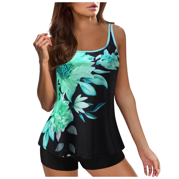 Plus Size Womens Swimsuits Tankini Swimsuit for Women 2024 Summer Two Piece Bathing Suits Print Sling Swim Tank Top With Shorts Beach Swimwear Summer