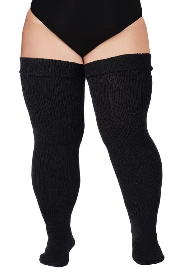 Plus Size Womens Thigh High Socks for Thick Thighs- Extra Long & Thick Over the Knee Stockings- Leg Warmer Boot Socks (Classic Black)