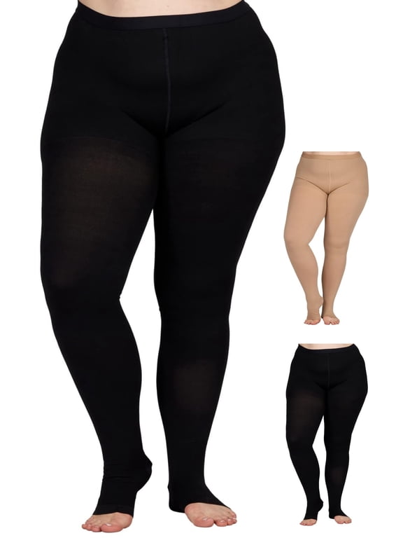 Plus Size Womens Toeless Opaque Compression Tights 20-30mmHg - Black, 6XL