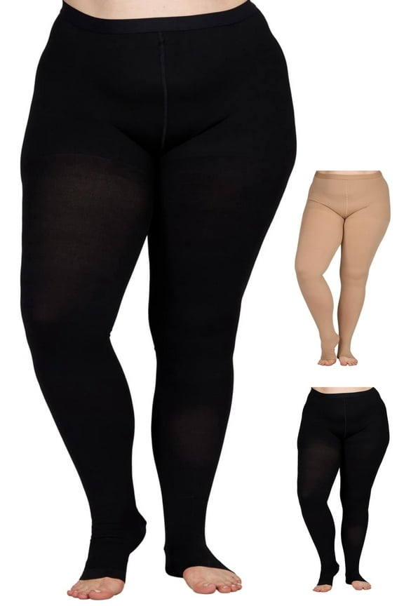 Plus Size Womens Toeless Opaque Compression Tights 20-30mmHg - Black, 6XL
