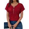 thumbnail image 1 of Plus Size Womens Tops 1/4 Zip Up Short Sleeve Tunics Wine Red M, 1 of 6