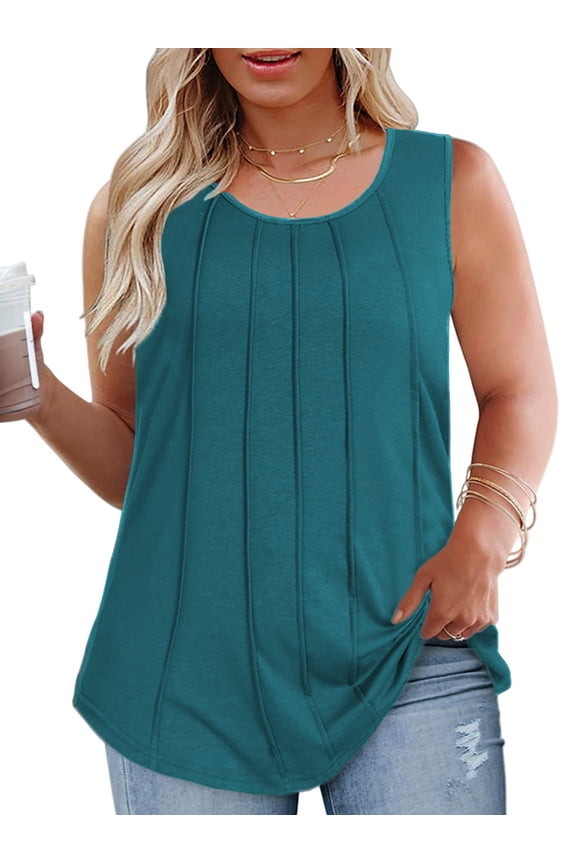 Plus Size Womens Tops Casual Sleeveless Tunics Summer Flowy T Shirts Peacock Blue