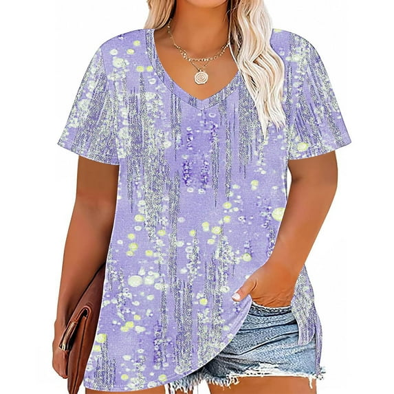 Plus Size Womens Tops Short Sleeve Casual Under 10$ 4X Loose Blouse