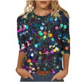 thumbnail image 1 of Plus Size Womens Tops Fashion Glitter Print 3/4 Sleeve T Shirts Going Out Casual Basic Tees Blouses, 1 of 5