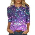 thumbnail image 1 of Plus Size Womens Tops Fashion Glitter Print 3/4 Sleeve T Shirts Going Out Casual Basic Tees Blouses, 1 of 5