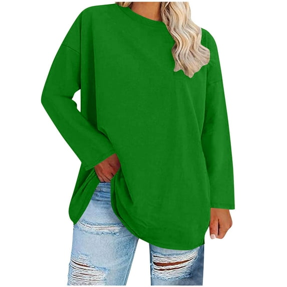 Plus Size Womens Tops Long Sleeve Casual T-Shirts Crewneck Lightweight Pullover Solid Color Fall Spring Clothes (4XL, Green #B)