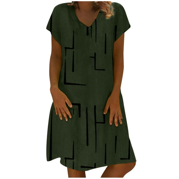 Plus Size Womens V Neck Dresses Short Sleeve Casual Summer Tiered Loose Fitted Splicing Shift Midi Dress