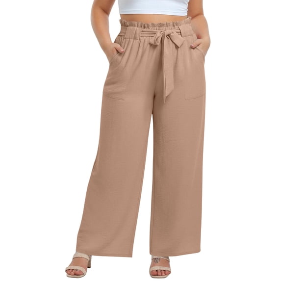 Plus Size Womens Wide Leg Palazzo Pants Business Casual High Waisted Pants Summer Loose Work Trousers with Pockets