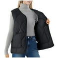 thumbnail image 1 of Plus Size Womens Winter Quilted Vest Fleece Fall Warm Sleeveless Jackets Button Down Puffer Padded Gilet Outerwear Black, 2XL, 1 of 7