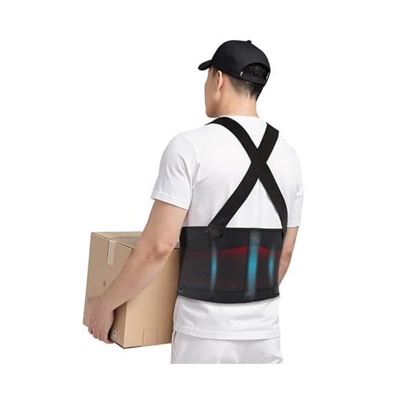 Plus Size Work Back Brace for Men & Women, Adjustable Lower Back Support Belt with Suspenders for Back Pain Relief, Moving Construction Warehouse Heavy Lifting Safety & Protection (Black, XXXX-Large)