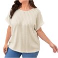 thumbnail image 1 of Plus Size Work Blouses for Women Solid Short Sleeve Crew Neck Casual Basic T shirts Loose Comfy Summer Tunic Tops, 1 of 5
