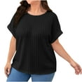 thumbnail image 1 of Plus Size Work Blouses for Women Solid Short Sleeve Crew Neck Casual Basic T shirts Loose Comfy Summer Tunic Tops, 1 of 5