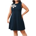 thumbnail image 1 of Plus Size Work Dresses for Curvy Women Floral Church Wedding Guest Dresses Sleeveless Semi Formal Summer Dress Blue, 4XL, 1 of 7