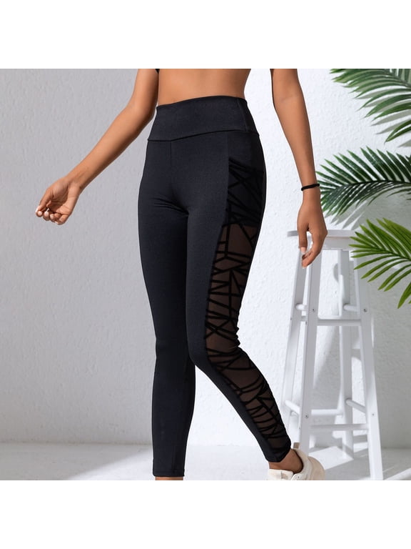 Plus Size Workout Leggings Tummy Control High Waist Yoga Pants Running Mesh Panel Squat Proof Soft Comfort Fit Activewear
