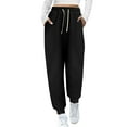 thumbnail image 1 of Plus Size Workout Pants for Women Solid Color Elastic Waist Waffle Stretchy Sweatpants Spring Fall Casual Joggers Trousers(Black,M), 1 of 4