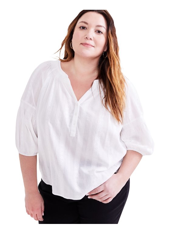Plus Size Woven Split-Neck Top Shiitake 0X