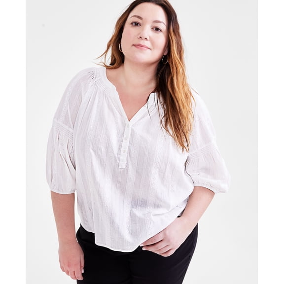 Plus Size Woven Split-Neck Top Shiitake 4X