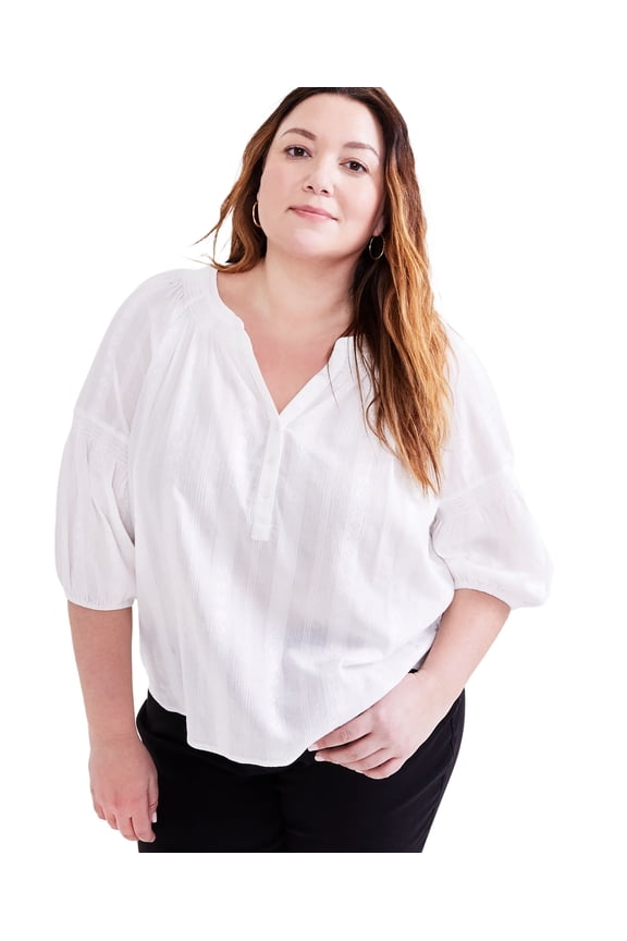 Plus Size Woven Split-Neck Top Shiitake 4X
