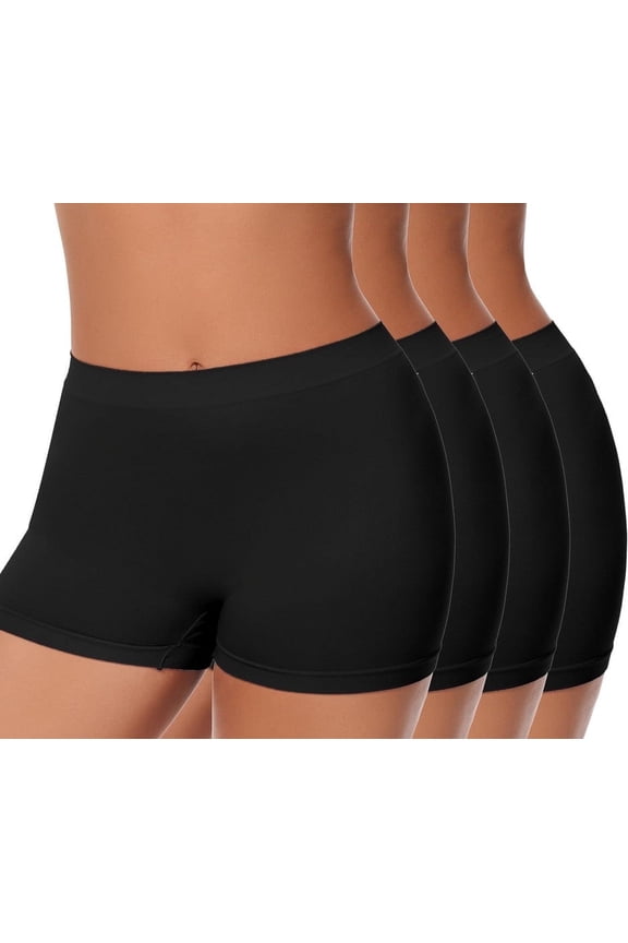 Plus Size XL-6XL BoyShorts Underwear for Women High Waisted Panties Stretch Briefs 4 Pack 2Black+2Black 4XL