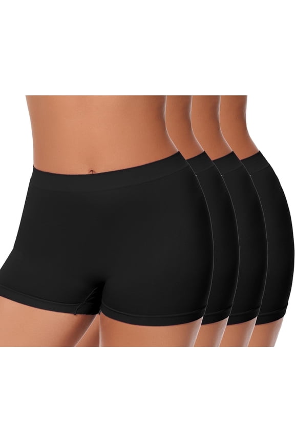 Plus Size XL-6XL BoyShorts Underwear for Women High Waisted Panties Stretch Briefs 4 Pack 2Black+2Black 5XL
