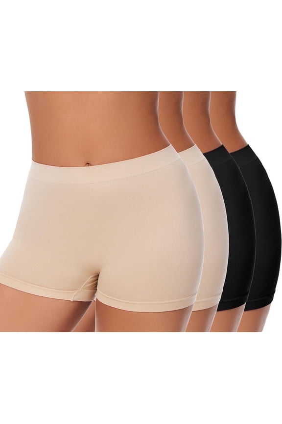 Plus Size XL-6XL BoyShorts Underwear for Women High Waisted Panties Stretch Briefs 4 Pack 2Black+2Skin XL