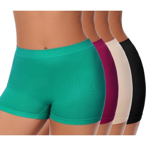 Plus Size XL-6XL BoyShorts Underwear for Women High Waisted Panties Stretch Briefs 4 Pack Black+Burgundy+Skin+DarkGreen 2XL