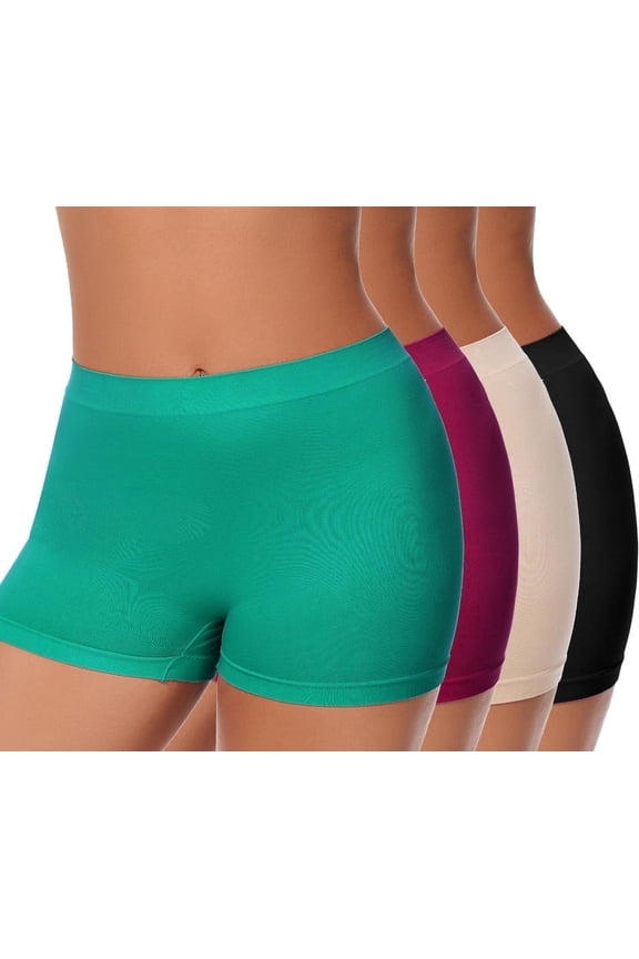 Plus Size XL-6XL BoyShorts Underwear for Women High Waisted Panties Stretch Briefs 4 Pack Black+Burgundy+Skin+DarkGreen 2XL