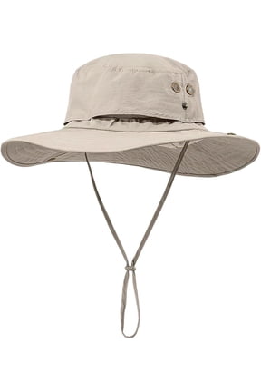 Plus Size XXL Sun Hats for Men, Wide Brim Lightweight & Mesh Breathable Summer UV Protection UPF50+ Waterproof & Quick Drying Foldable Bucket Boonie Safari Hats Outdoor Fishing Hiking Beach(Beige)