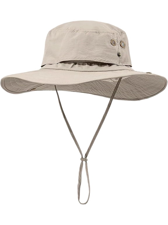 Plus Size XXL Sun Hats for Men, Wide Brim Lightweight & Mesh Breathable Summer UV Protection UPF50+ Waterproof & Quick Drying Foldable Bucket Boonie Safari Hats Outdoor Fishing Hiking Beach(Beige)
