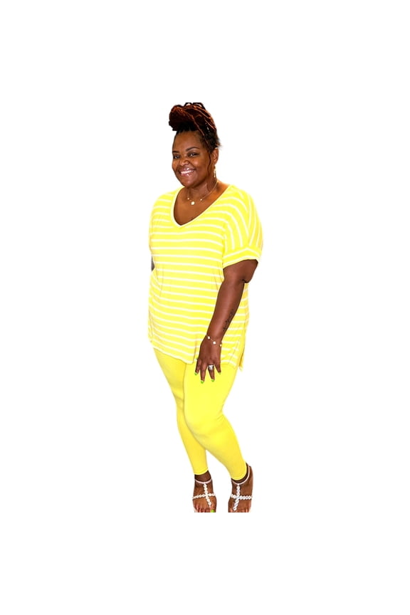 Plus Size Yellow Striped Leggings Set