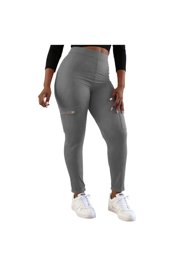 Plus Size Yoga Leggings for Women with Side Zipper Pockets Workout Tight Pants High Waist Stretchy Activewear (M, Gray)