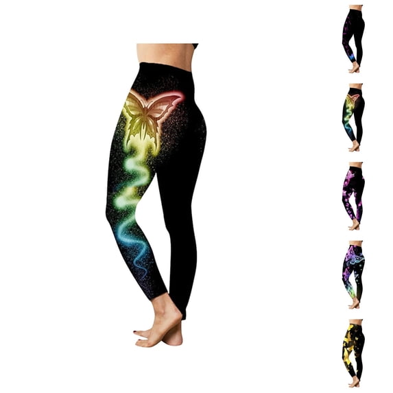 Plus Size Yoga Pants Butterfly Print High Waist Sport Leggings Casual Stretch Athletic Trousers for Women Daily Workout