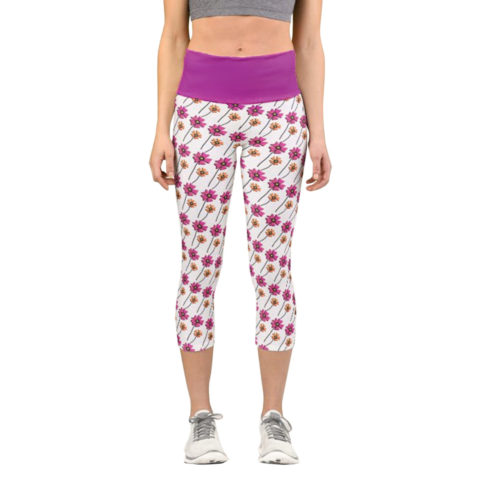 Plus Size Yoga Pants With Pockets For Women Colorful Floral Print Cropped Trousers Leggings