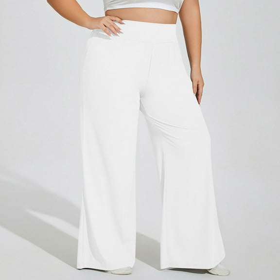 Plus Size Yoga Pants for Women Casual Wide Leg Stretchy Athletic High Waist Butt Lifting Palazzo Pants for Gym Workout