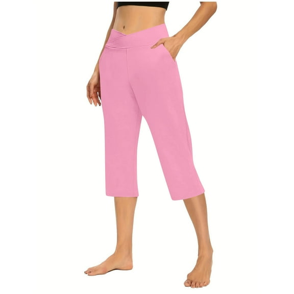 Plus Size Yoga Pants for Women,High Waisted Capris with Pockets,Stretch Fit Quick Dry Athletic Trouser