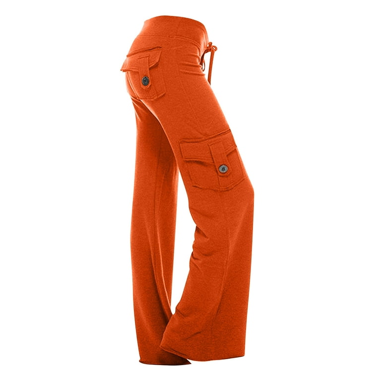 Plus Size Yoga Pants for Women Straight Leg Lightweight Comfy Workout Cargo Pant  Trousers Cargos with Multi Pockets (XX-Large, Orange) 