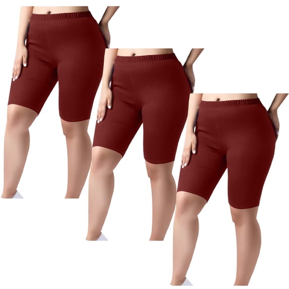 Plus Size Yoga Shorts for Women 3 Pack Casual Elastic Waist Butt-Lifting Gym Workout Bottom
